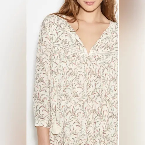 Ba&sh Esra Floral Embroidery Lattice Detail Mini Dress w/ Tassels Beige Size 8