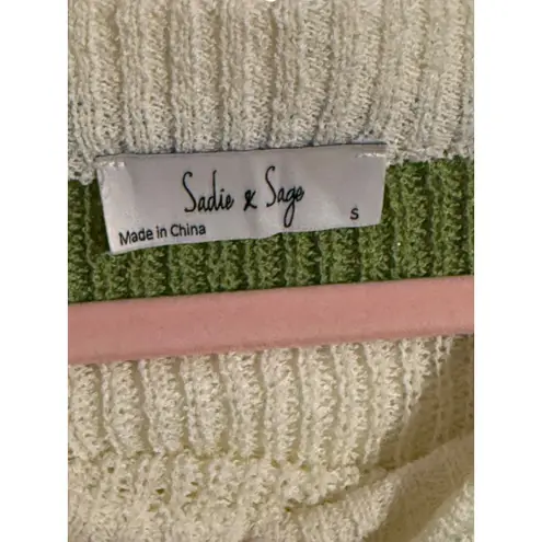 Sadie & Sage Green and Cream Striped Soft Knit Sweater Women's Size Small NWT