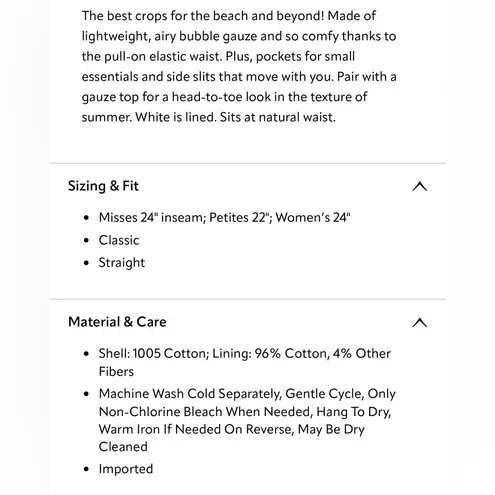 Soft Surroundings Navy Blue gauze cropped pants.Elastic Waistband. Size SmallNWT