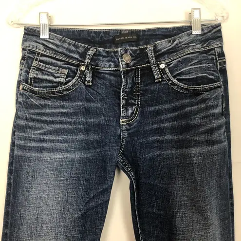 Silver Jeans Boyfriend Womens 25 Whiskered Stretch Distressed Western Cowgirl Blue