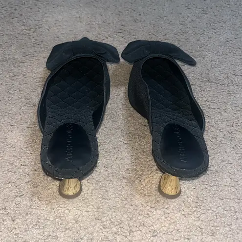 Aerosoles Juju Pointed Toe Mule Bow Gold Metallic Heel Black Fabric 11