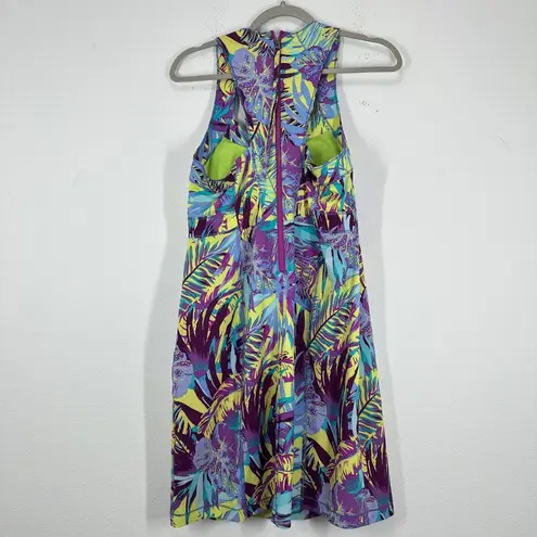 Title Nine Arabella Nimblene Halter Dress Purple Palm Trees Back Zip SUP Size 8