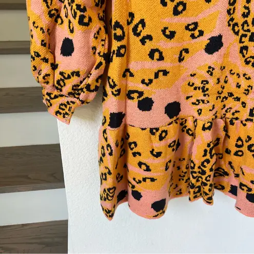 Farm Rio NWT Palms Mock Neck Sweater Long Sleeve Mini Dress in Pink & Leopard