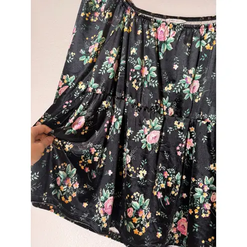 Cato  Black Floral Velvet Babydoll Top M Cottagecore Fairy Grunge Dark Feminine
