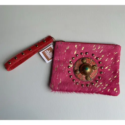 Wristlet Clutch Bag Ethnic Purse Bohemian Handmade Pink & Gold