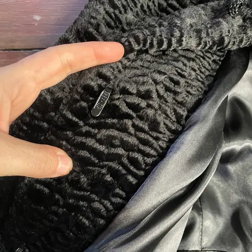 Cuero Faux Lamb Fur Coat w Real Rabbit Fur Trim Steampunk Victorian