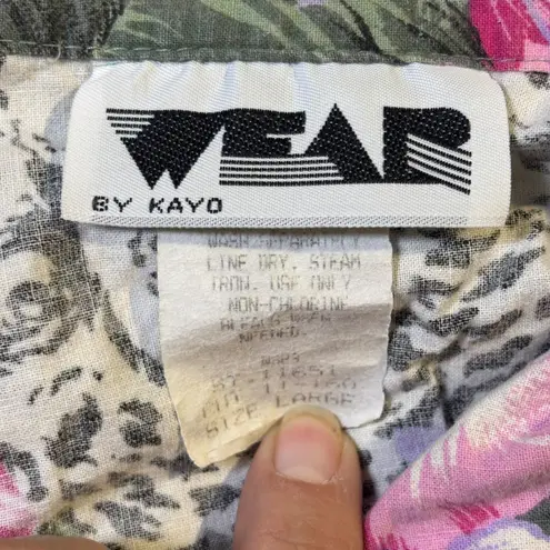 Wear By Kayo Womens Large Button Down Shirt Floral Leopard Animal Print VTG Green