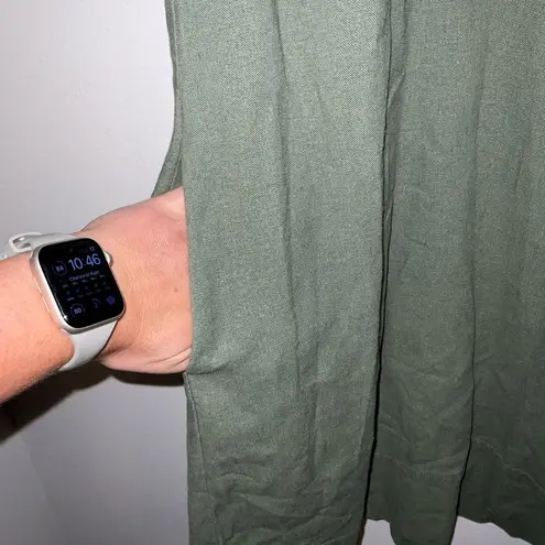 Briggs New York Briggs Ladies Women Ruffle V-Neck Linen Blend Dress, Green ( Olive )