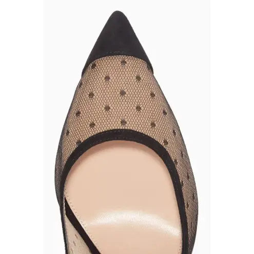 Gianvito Rossi Ivy Suede Polka Dot Mesh Pointed Pumps Heel Black Women's Size 39