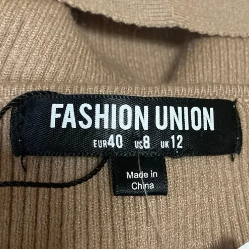 Fashion Union NEW Brown Rib Knit Belted Square Neck Long Sleeve Sweater Top Sz 8