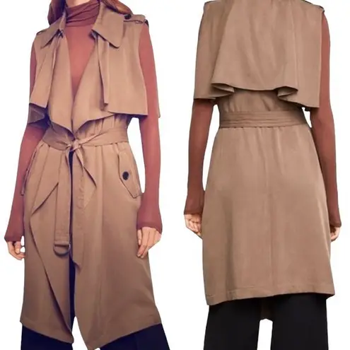 BCBGMAXAZRIA  Brielle Sleeveless Belted Trench Coat Mocha Beige Womens Size Large