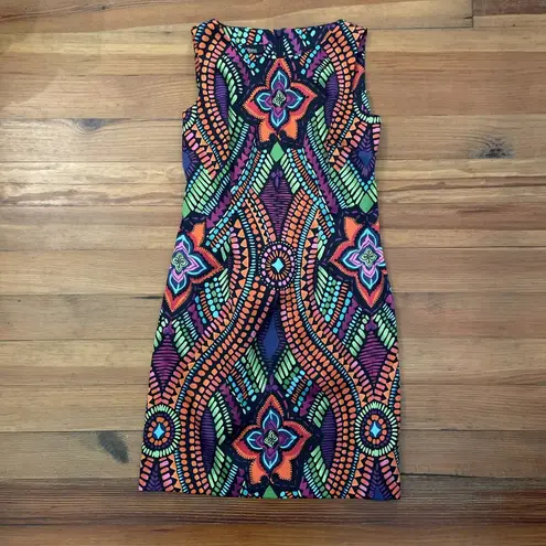 AGB Colorful Floral Geometric Shift Dress Womens Size 4P Groovy Black