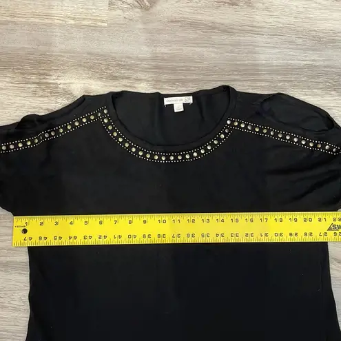 Westport 1962 Black with Round Gold Studs and Cold Shoulders Long Sleeve Sweater