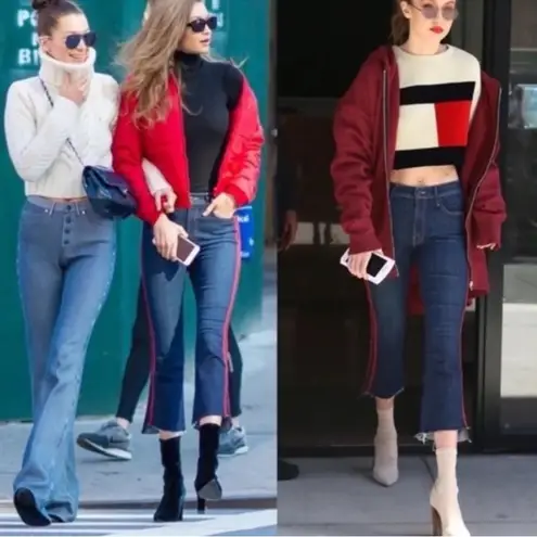 EUC Mother Women's Jeans with Red Stripe. Size 24 “the looker ankle fray” style Blue