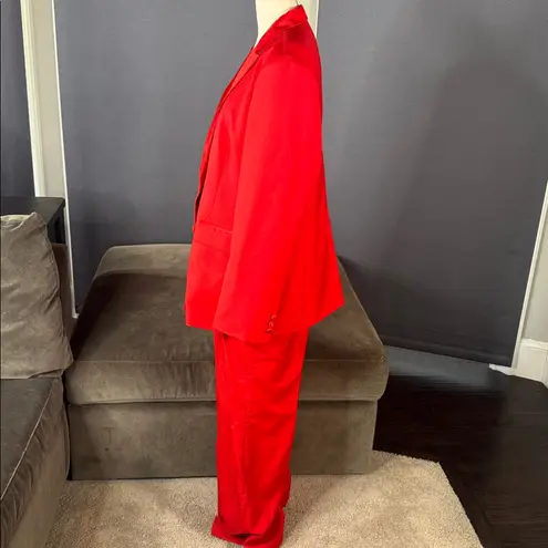Women’s Red 2 Piece Formal Tuxedo Suit Satin Peak Lapel Dbl Breasted L **READ Size L