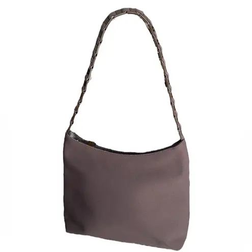 Salvatore Ferragamo Shoulder Bag Purse Nylon Chain Brown EUC