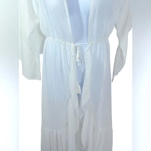 SheIn  White Sheer Long Ruffle Accent Bridal Robe or Beach Cover Up Size Large