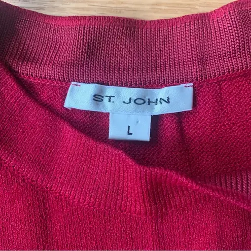 St. John Raspberry Red Sleeveless Zipper Mock Neck Knit Top Size Large