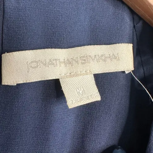 JONATHAN SIMKHAI | Silk Navy Blue Crossbar Romper Jumpsuit | Size Medium