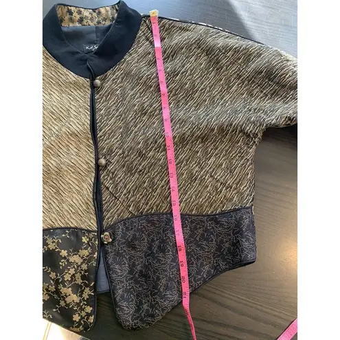 K D Spring Art to Wear Jacket Womens Large Embellished Mixed Media Pockets Vtg Black