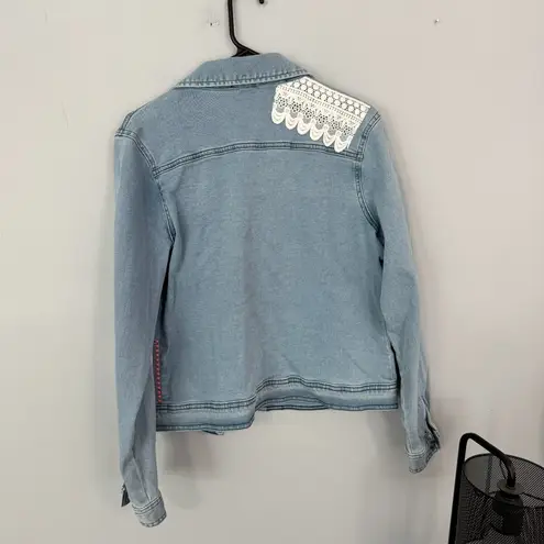 Cactus & Pearl Patch Detail Denim Jean Jacket Light Wash Women’s Size Small