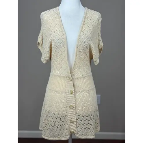 Bandolino Womens S Vintage Cream Shorth Sleeve Open Knit Cardigan Sweater Dress