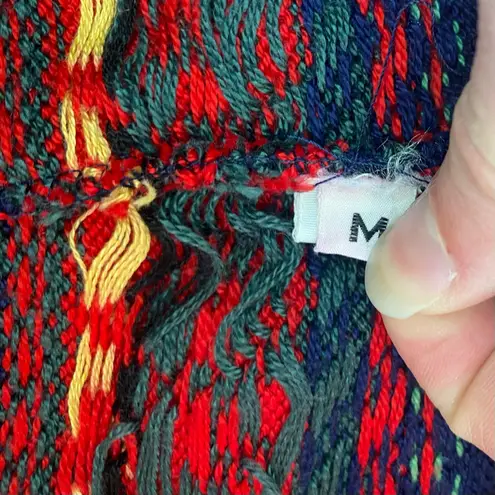 Vintage Blue Knit Cotton Christmas Holiday Sweater Vest Reindeer Womens Medium