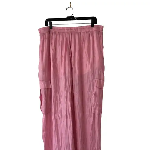 Halara Light Pink Metallic Semi Sheer Cargo Pants Drawstring Pockets XL NWT