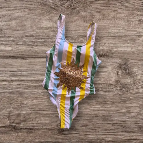 Judith March Striped One Piece - Green, Yellow, White with magestic bright sun m