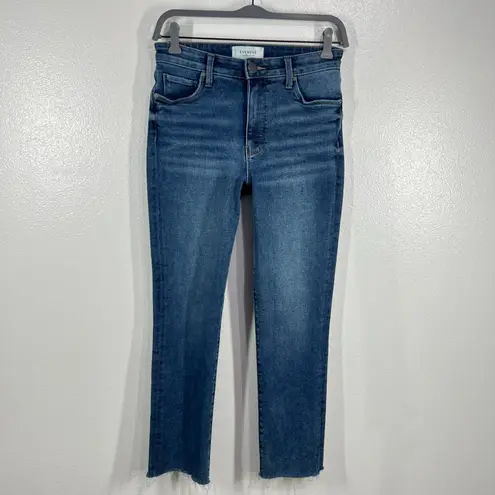 Evereve The Ever Straight Jeans High Rise Raw Hem Dark Wash Denim Size 26