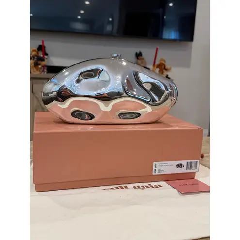 Cult Gaia Caldera Clutch Shiny Silver Handbag