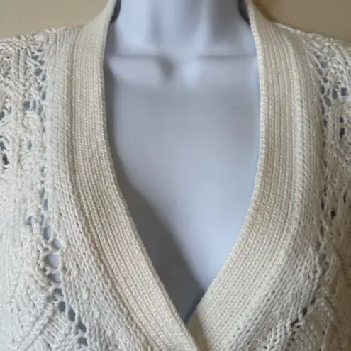 Sundance Cotton Cardigan Sweater Women's S Cream Open Knit Button Front Pocket