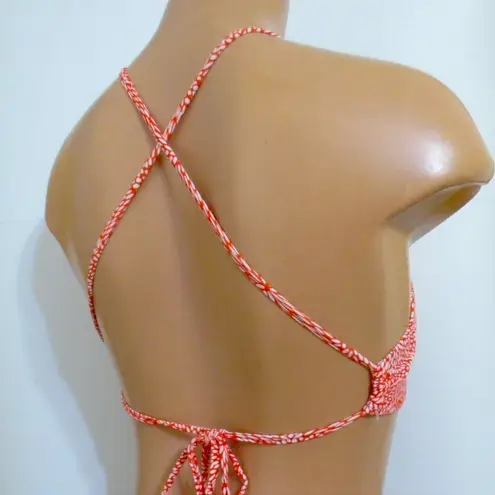 Jack's Red and White Geometric Floral Print High Neck Cross Tie Back Bikini Top Size L