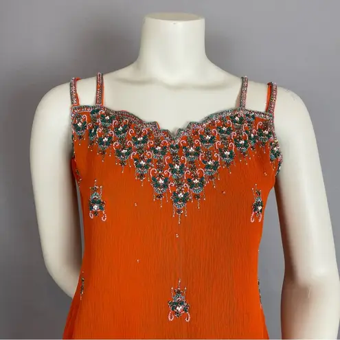 None 5 for $25! Last Chance! Beaded‎ Dress Altered Indian Tunic Mini Strappy Orange