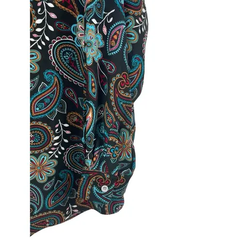 Woman Within Black Bold Floral Paisley Long Sleeve Thick Button Up Top 3x