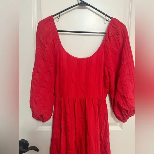 Aura Boutique Puff Sleeve Red Lined Maxi Dress Size XS