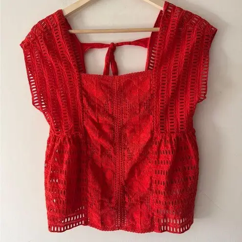 Saylor Red Crochet Sleeveless Boho Blouse
