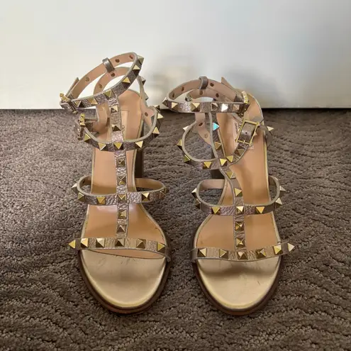 Valentino Garavani Rockstud Caged 90mm Block Heel Sandals Silver Leather Size 39