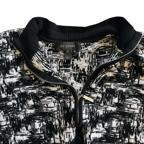St. John Wool Blend Full Zip Shoulder pad Jacket Size Medium white black