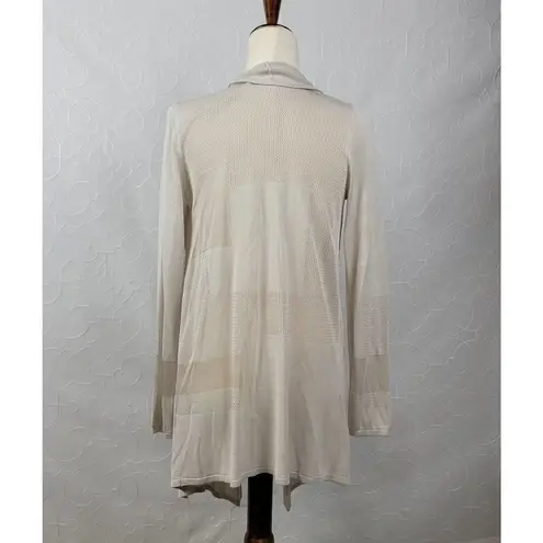 T Tahari Womens Long Cardigan Size S Beige Loose Open Knit Waterfall Long Sleeve