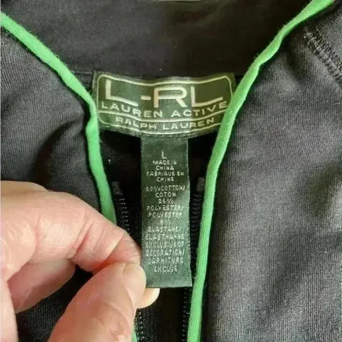 Ralph Lauren Lauren  Active Full Zip Jacket Black with Green Trim Size Large