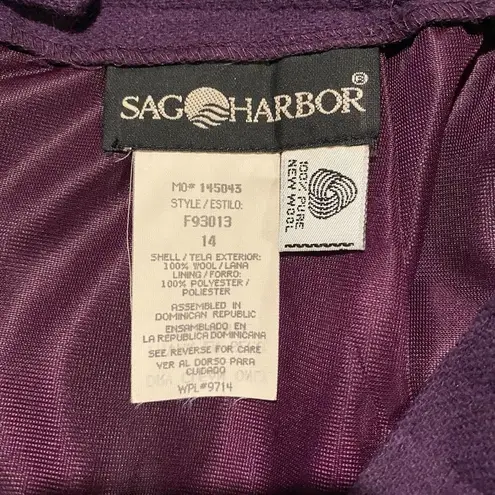 Sag Harbor Vintage 100% Pure Wool Plum Pencil Skirt Womens Size 14 Lined Slit
