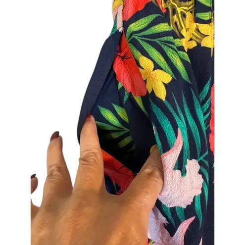 Soft Surroundings Navy Blue Multi Color Floral Tropical Pants Women Sz PS