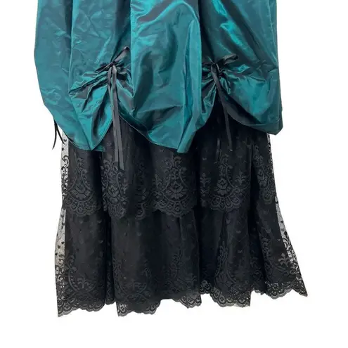 Alfred Angelo 80’s Teal Black Lace Flounced Elegant Formal Dress