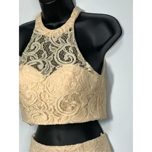 Anny Lee Women's Two-Piece Lace Halterneck Long Gown Cream Size XS