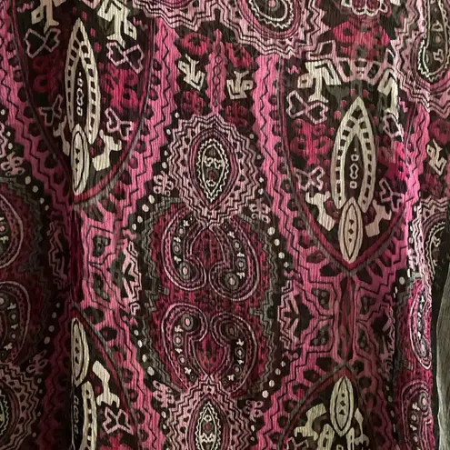 Vintage Scarf Goth Boho Print Gray Sheer With Pink Purple & Print 85” L X 40” W