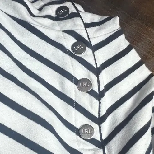 Ralph Lauren  Black Label Striped Hoodie Sweatshirt White Nautical Silver Buttons