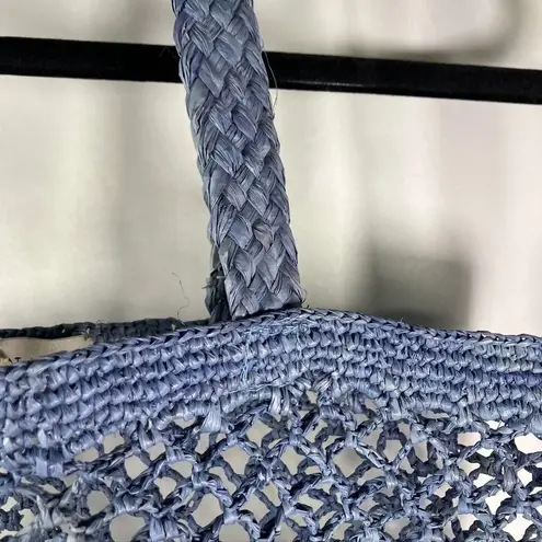 Hat Attack Denim Blue Raffia Fisherman Net Tote Bag Handmade Beach Casual New Blue