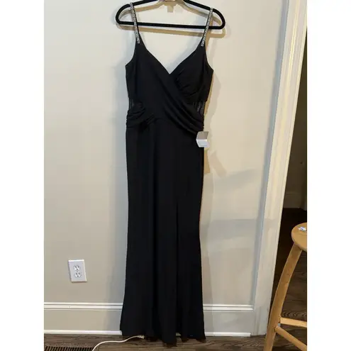 XScape Black Beaded Straps Mesh Inset Gown Size 10 $258 5298X