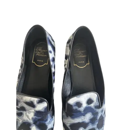 ROGER VIVIER Navy Blue Patterned Loafers Flats Size 37.5